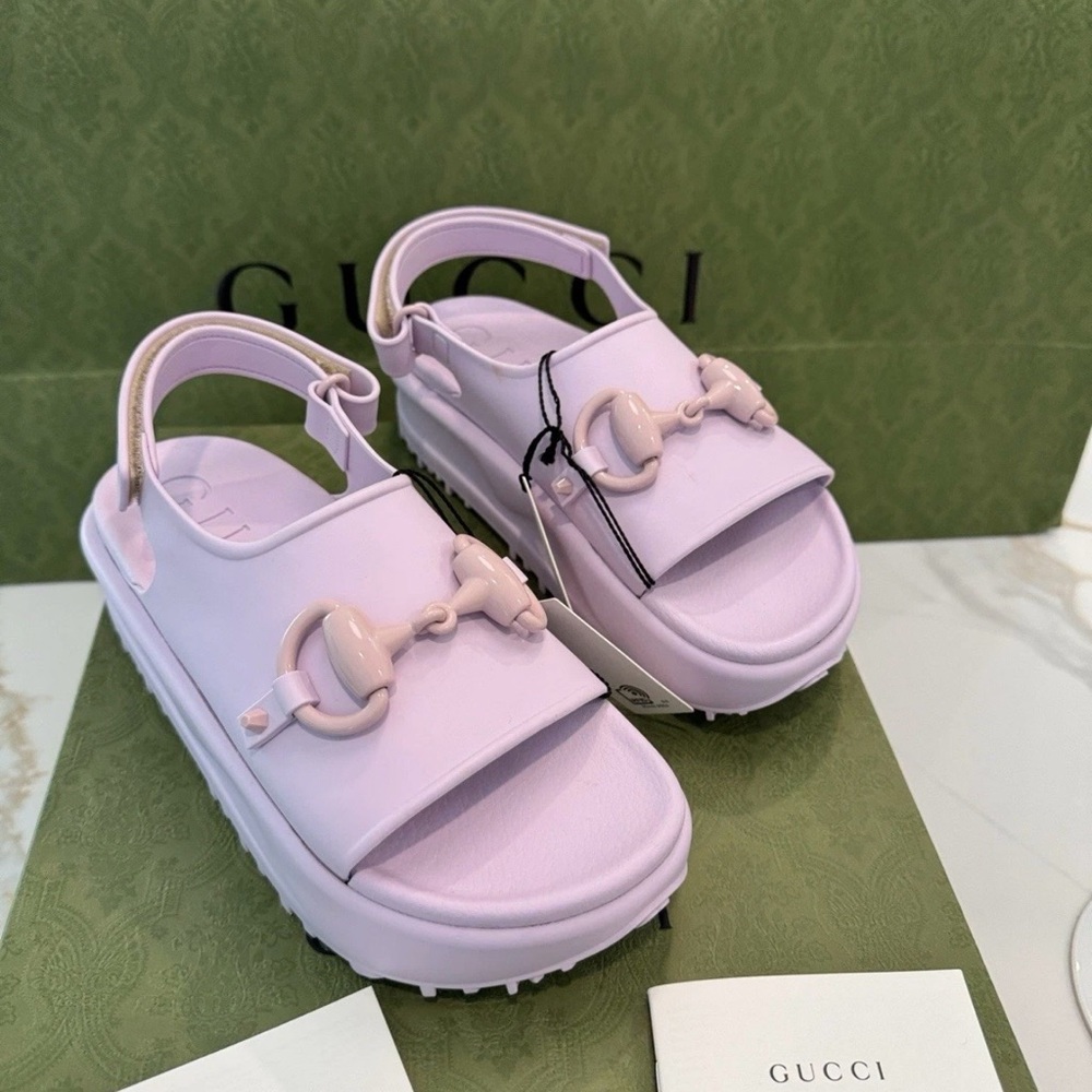 Gucci Horsebit Soft Rubber Talc Pink  Womens Sandals